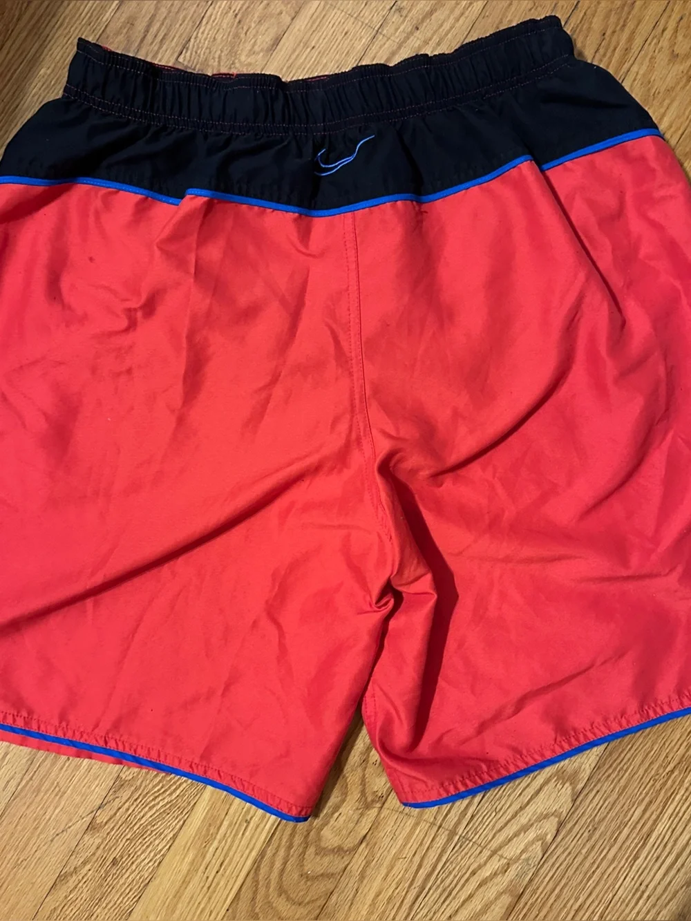 Nike Mens Swim Trunks Suit Board Shorts L Red w/ Blue Black Trim Mesh Lined FS!